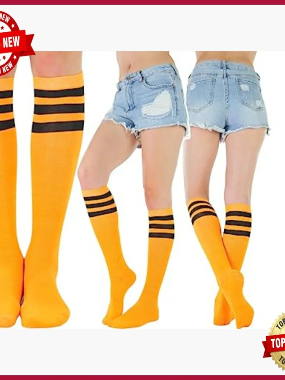 Pack of 6 Knee High Socks Striped Acrylic Blend Pull On